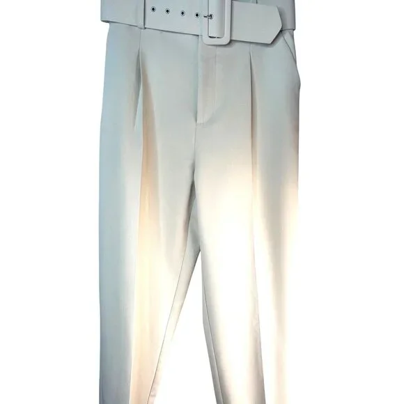 NWOT ZARA XS High-Waist Trousers With Wide Belt Neutral Cream High Rise - Picture 15 of 16
